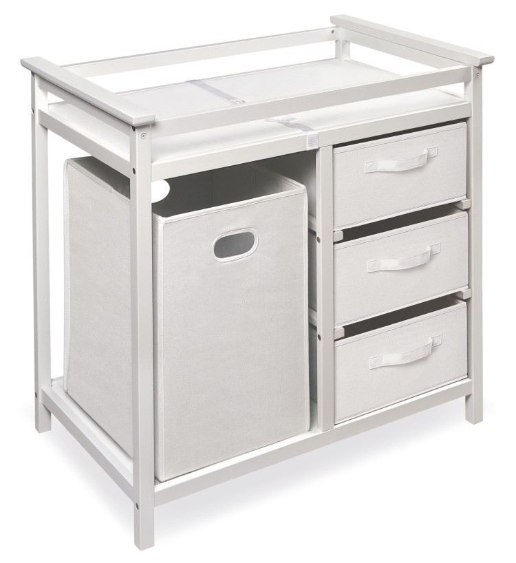 Baby Diaper Changing Table with Drawers and Laundry Hamper Grey Included Changing Table Pad 
