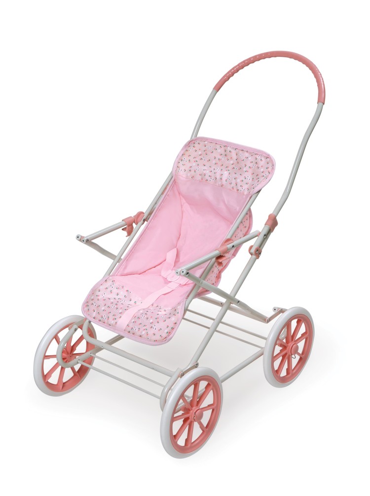 3 In 1 Luxury Dolls Pram With Moses Basket In Pink & White Fabric Ages 3+ 