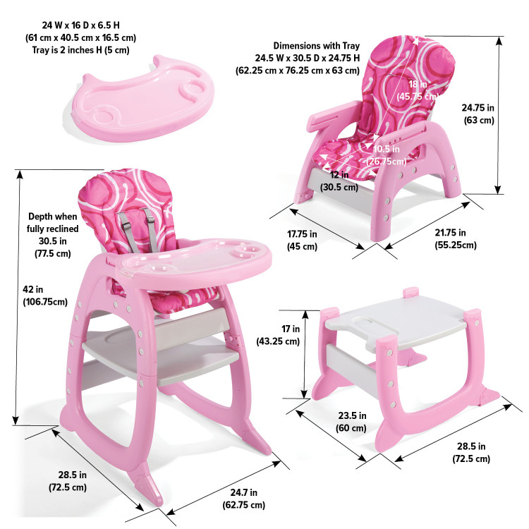 Envee II Baby High Chair with Playtable Conversion - Pink/White - Badger  Basket