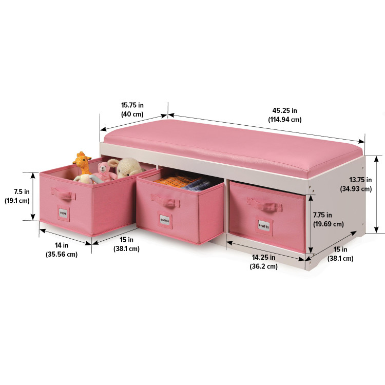 Badger Basket Kid S Storage Bench With Cushion 3 Bins Espresso 90910 for sale online 
