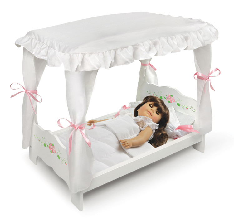 Wooden toy beds crib cot for dolls with bedding canopy girl's toy GIFT NEW 