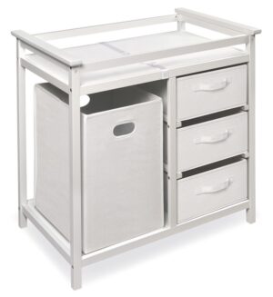 Sleigh Style Baby Changing Table with 6 Baskets - White - Badger Basket