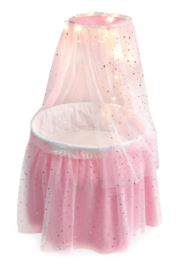 Badger Basket Co. Majesty Baby Bassinet with Canopy - White and Pink  Bedding