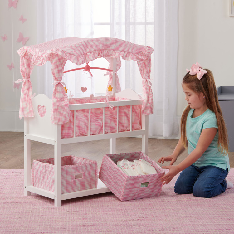 Dolls rocking crib with canopy online