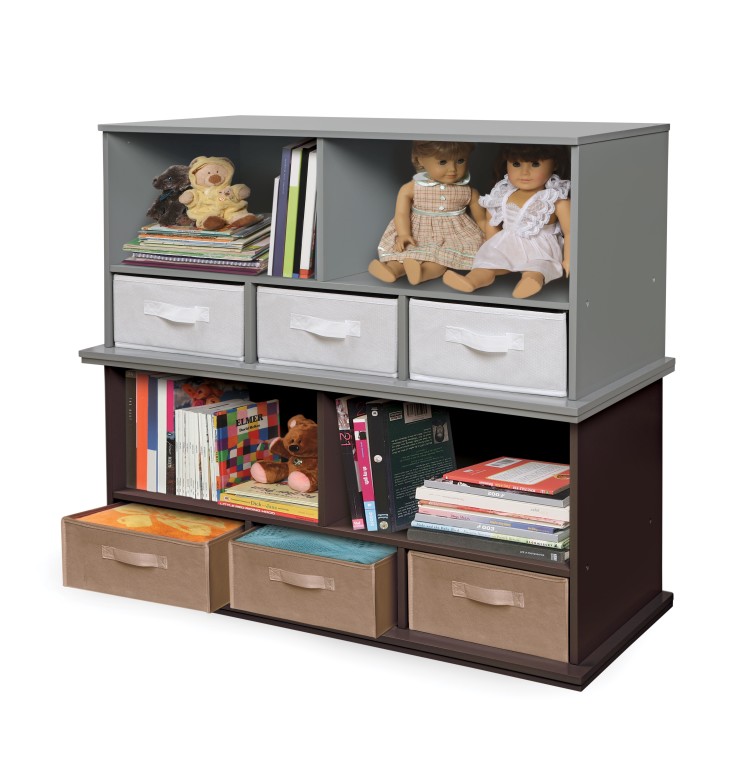 Stackable Shelf Storage Cubby with Three Baskets - Gray - Badger Basket