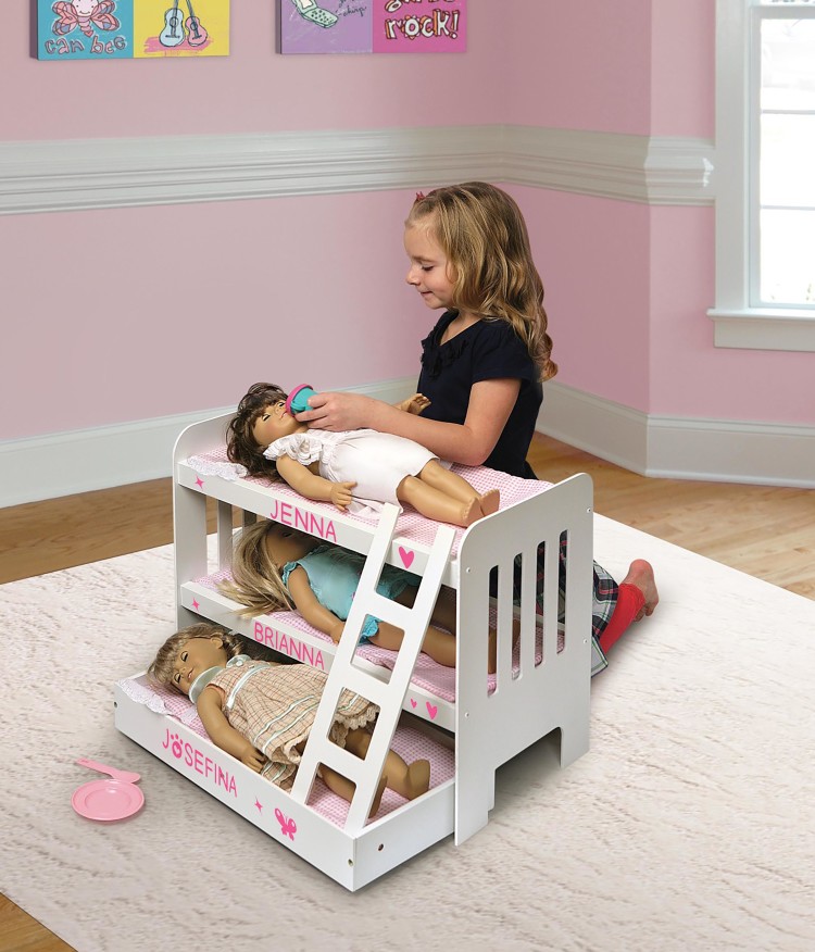Trundle Doll Bunk Bed with Ladder and Free Personalization Kit
