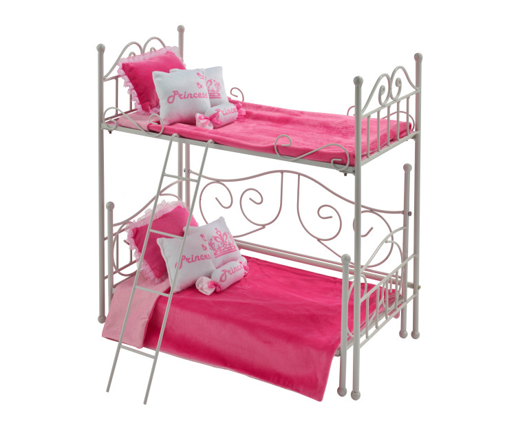Scrollwork Metal Doll Loft Bed with Daybed and Bedding White/Pink