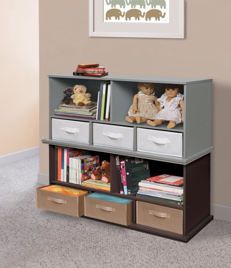 Stackable Shelf Storage Cubby with Three Baskets - Gray - Badger Basket