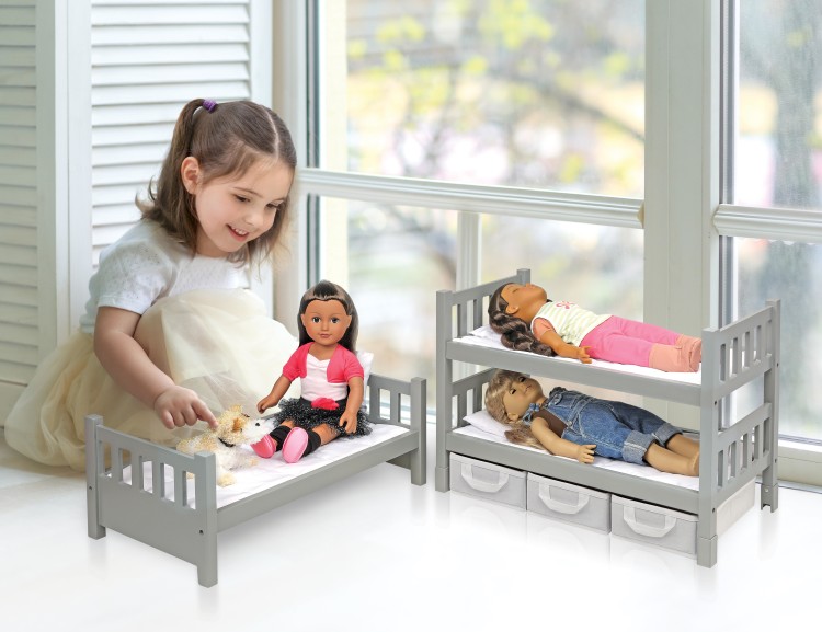 1-2-3 Convertible Doll Bunk Bed with Baskets and Free