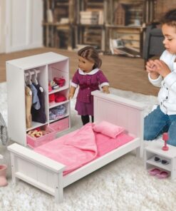 Bedroom Furniture Set for 18 inch Dolls White/Pink Badger Basket