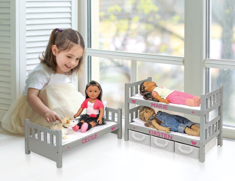 1-2-3 Convertible Doll Bunk Bed with Baskets and Free