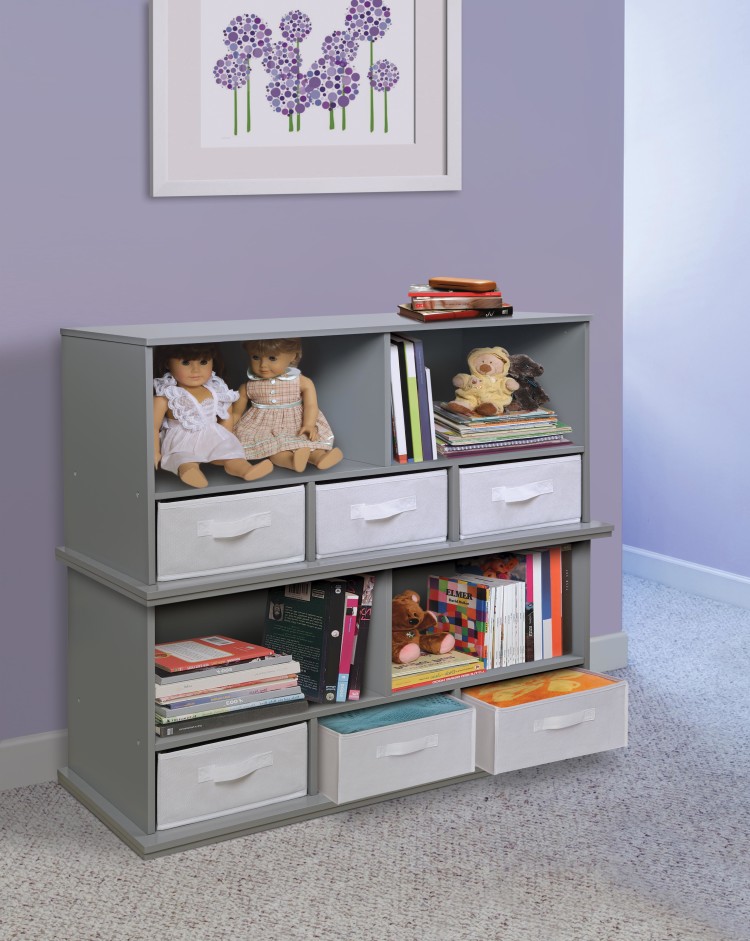 Stackable Shelf Storage Cubby with Three Baskets - Gray - Badger Basket