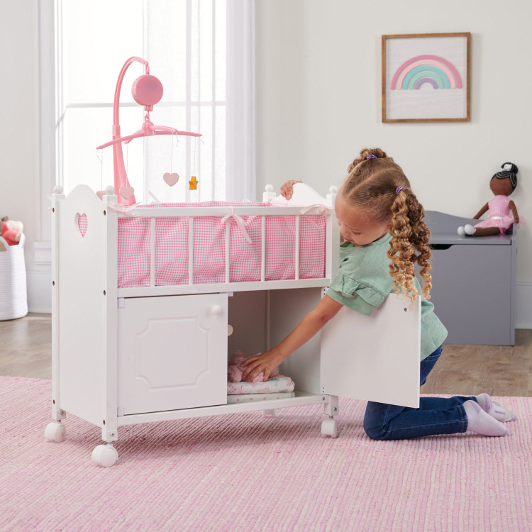 Pink Dolls Rocking Crib With Canopy Moise Pour Bébé Doll