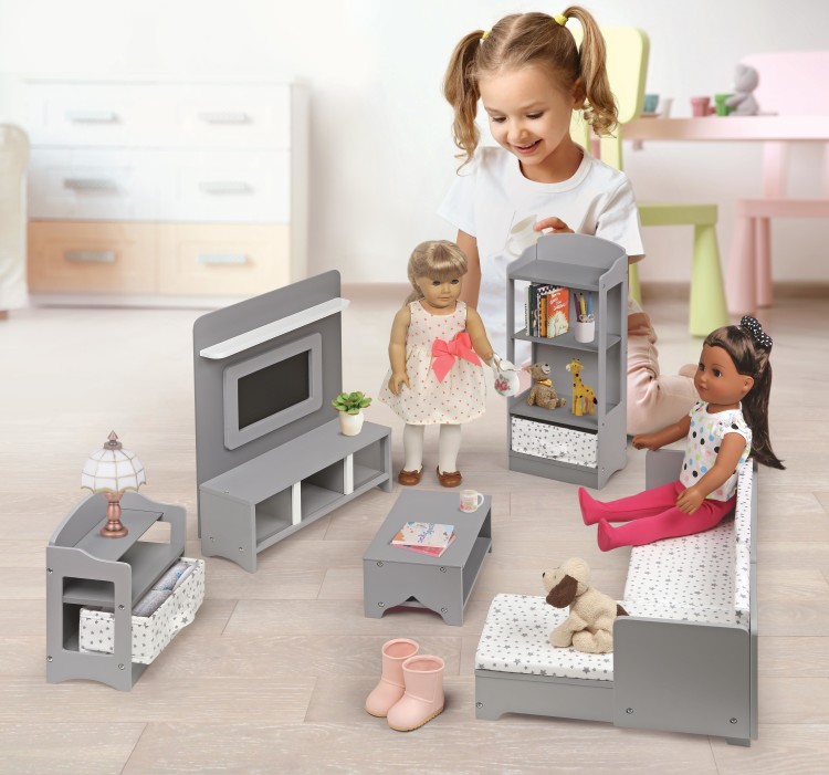 Media Room Furniture Set for 18 inch Dolls Gray/White Badger